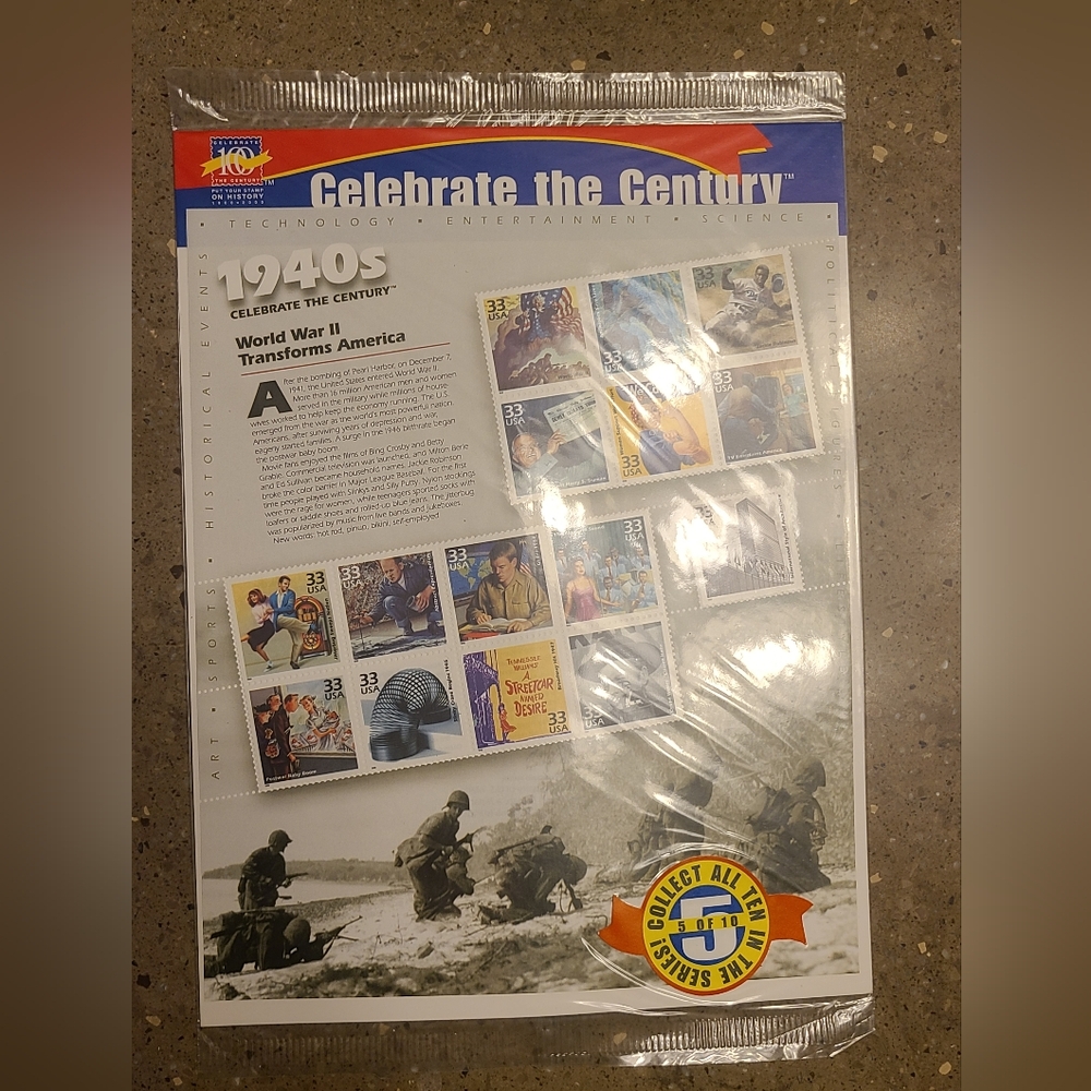 Celebrate the Century 1940s - Sheet of Fifteen 33 Cent Stamps - USPS SEALED SET